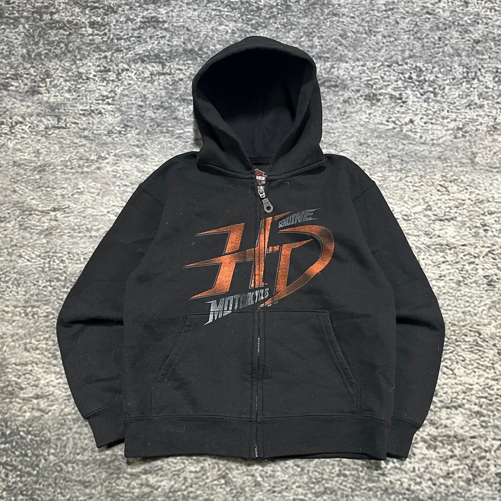 Harley Davidson Zip Up Hoodie Youth X-Small‎ Black HD Logo Biker Sweatshirt